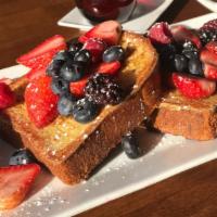 Very Berry French Toast · Fresh strawberries, blackberries, blueberries, and raspberries.