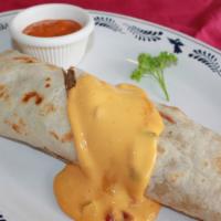 Burrito · Your choice of beef, chicken or stew of the day burrito, filled with rice, refried beans, pi...