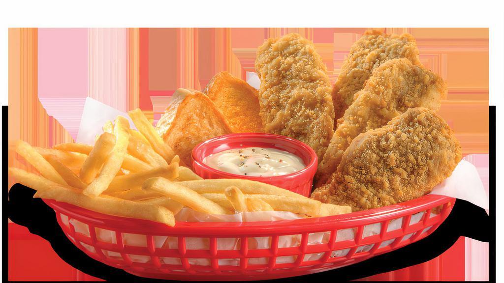 Steak Finger Country Basket® (4 Pieces) · DQ®s crunchy, golden Steak Finger Country Basket® is served with crispy fries, Texas toast, and the best cream gravy anywhere. 1000 Cal