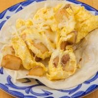 Breakfast Tacos · Potato, egg and cheese bacon, egg and cheese chorizo or egg and cheese.