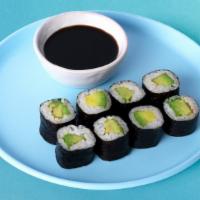 Avocado Roll · Avocado with rice wrapped in nori.