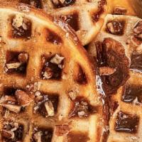 Apple Spice Waffles · Favorite. 3 apple spice waffles with caramel and pecans.