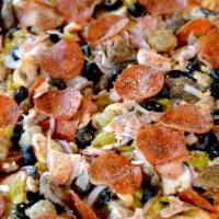 Special · Italian sausage, pepperoni, red onions, mushrooms, black olives, green chile, ground beef an...