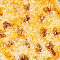 Vodka Sausage Pizza · housemade pink vodka sauce, mozzarella and fontinella cheese, spicy Italian sausage, shaved ...
