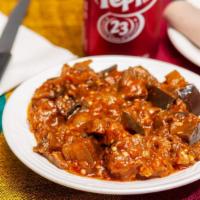 Bedergan · Eggplant spiced and prepared with tomato sauce, garlic, onions and special Ethiopian seasoni...