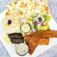 Seitan Gyro Platter · Vegan. House made Seitan seasoned with our secret herbs and spices, sliced thin, served with...