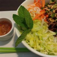 Pork & Eggroll Vermicelli · Grilled pork with house eggroll over vermicelli noodles, may substitute house eggroll for ch...