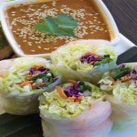 Vietnamese Summer Roll (2) · Shrimp and an assortment of crisp vegetables wrapped 
with rice paper served with spicy pean...