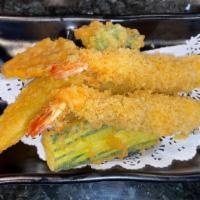 Tempura Appetizer · Two pieces of shrimp tempura with mixed veg.