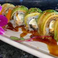 Caterpillar Roll (8) · Eel, cucumber, cream cheese topped with avocado and eel sauce.