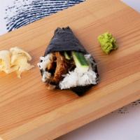 Unagi Hand Roll · Smoked eel with sushi rice, wrapped in nori.