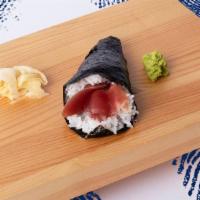 Tuna Hand Roll · Tuna and sushi rice wrapped in nori.