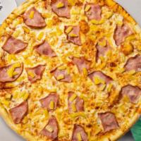Gluten Free Hawaiian Special Pizza · Pineapples, ham and mozzarella cheese baked on a small (10