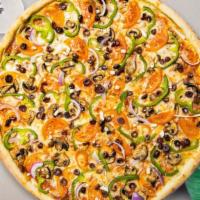 Gluten Free Veggie Lovers Pizza · Mushrooms, green peppers, onions, black olives and mozzarella baked on a small (10
