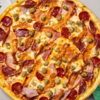Gluten Free All Meat Pizza · Sausage, pepperoni, hamburger, canadian bacon and mozzarella baked on a small (10