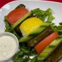Stuffed Grape Leaves · Marinated grape leaves stuffed with rice, currants, pine
nuts, onions, and Mediterranean spi...