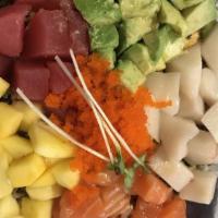 Hawaiian Bowl · Green mix, sushi rice, furikake, salmon, tuna, escolar, mango, avocado, and jalapeño. Your c...