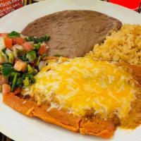 (3) Tamales Plate. With Beans & Rice · Tamales with meat gravy sauce, & cheese.