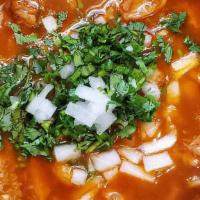 Menudo · Beef Tripe Soup.  Included are tortillas of your choice and all the fixins (onions, cilantro...