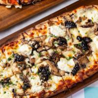 Wild Mushroom & Goat Cheese  · forest mushrooms, brie, mozzarella, goat cheese, balsamic onions, truffle oil