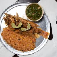 Red Snapper Grilled Plate · Served with ranchero beans and Mexican rice.