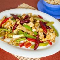 Kung Pow Chicken Platter · Hot and Spicy. Onion, green bell pepper, red bell pepper, celery, dried pepper, and peanuts....