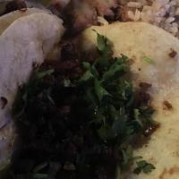 Flour Taco Combo (3 Pieces) · 3 tacos served with rice,beans,pico de gallo and avocado slices.