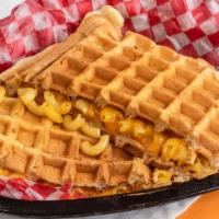 Mac & Cheese Grilled Cheese Waffle · Mac and cheese served on a waffle or Texas toast by request