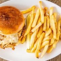 Chipotle Chicken Sandwich · Seasoned pulled chicken, onion, mushrooms and chipotle mayo topped with Pepper Jack cheese o...