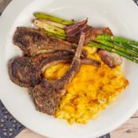 Jays Chops (Lamb) · 3 garlic and herb grilled lamb chops with your choice of two sides.