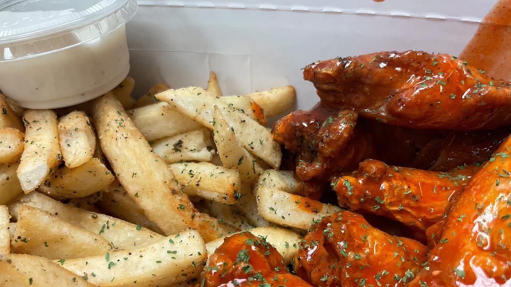 10 Buffalo Wings & Fries · Served with fries & ranch.