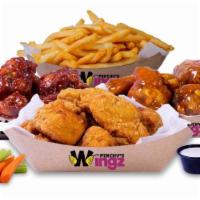 16 Pieces · 16 Crispy Tender with up to Three flavor, large fries or veggies sticks, Three dips and four...