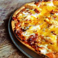 Bbq Chicken Pizza · Sweet Honey Barbeque sauce with fajita chicken, red onion, and bacon.