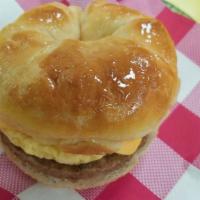 Small Sausage Cheese And Egg Croissant · with Sausage, Cheese, Egg