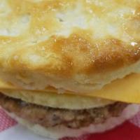 Small Sausage Cheese And Egg Biscuit · with Sausage, Cheese, Egg