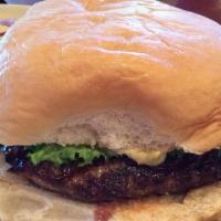 Z'Burger · ground beef, Havarti, jalapeño bacon, romaine, lettuce, tomato, red onion, pickles, jalapeño...
