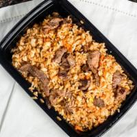 Steak Fried Rice · Mixed with fried egg, chopped onion, carrot, and green onion.