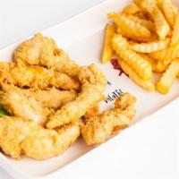 Chicken Fingers With French Fries · Korean style fried chicken tender with French fries.
