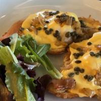Smoked Lox Benny · Perfectly poached eggs topped rich hollandaise sauce. Served on your choice of English muffi...