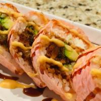 Crunch Time · Lightly battered deep-fried crawfish, crabmeat, avocado, cream cheese wrapped with soy paper...