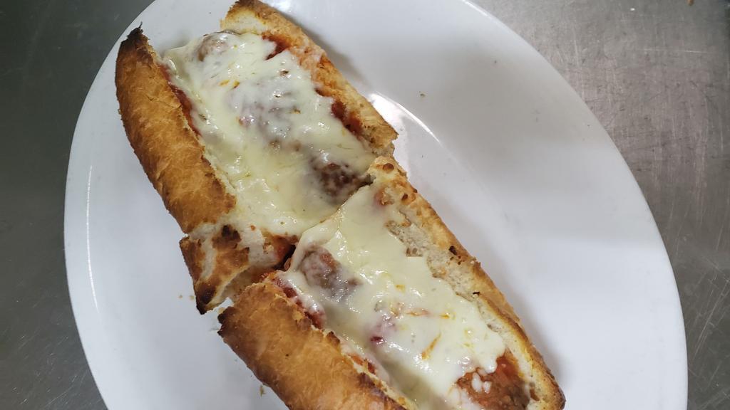 Sausage Parmigiana · Sliced Italian sausage smothered in marinara sauce and covered with mozzarella cheese on an 11 '' French bread.