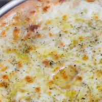 White Pizza (Med) · Garlic butter, herbs, and mozzarella. Add toppings for an additional charge.