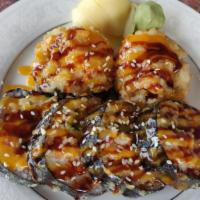  Mei Mei  Special Roll · Crab meat, shrimp tempura, avocado, deep-fried,topped with sweet eel sauce and spicy sauce