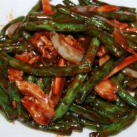 Szechuan String Bean With Chicken · Hot and spicy. Choice of meat with string beans, white onions, and carrots, in hot ground be...