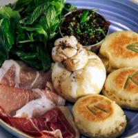Ham & Cheese · Prosciutto Di Parma,Burrata, Onion Jam, Herb Salad, Tigelle (Italian Griddle Bread)