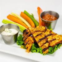 Buffalo Chicken Strips · Grilled Chicken with Blue Cheese or Ranch  and a side of Celery and Carrots