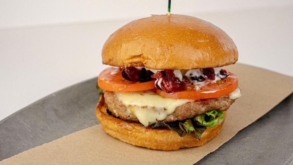 Southwest Turkey · Turkey Patty with Jalapeno Jack Cheese, Dried Cranberries, Baby Greens, Tomato and Mayo
