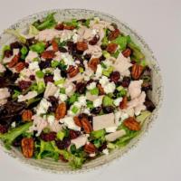Turkey & Goat Cheese · Mixed Green, Sliced Turkey, Cranberries, Chives, Goat Cheese, Sweet & Spicy Pecans with Hous...