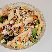 Chopped Medley · Mixed Greens, Pulled Chicken, Almonds, Cranberries, Waluts, Red Onions, Feta Chese, Sweet & ...