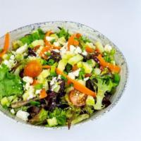 Small House Salad · Mixed greens, cucumbers, carrots, tomato, scallions, feta cheese, serve with our house vinai...